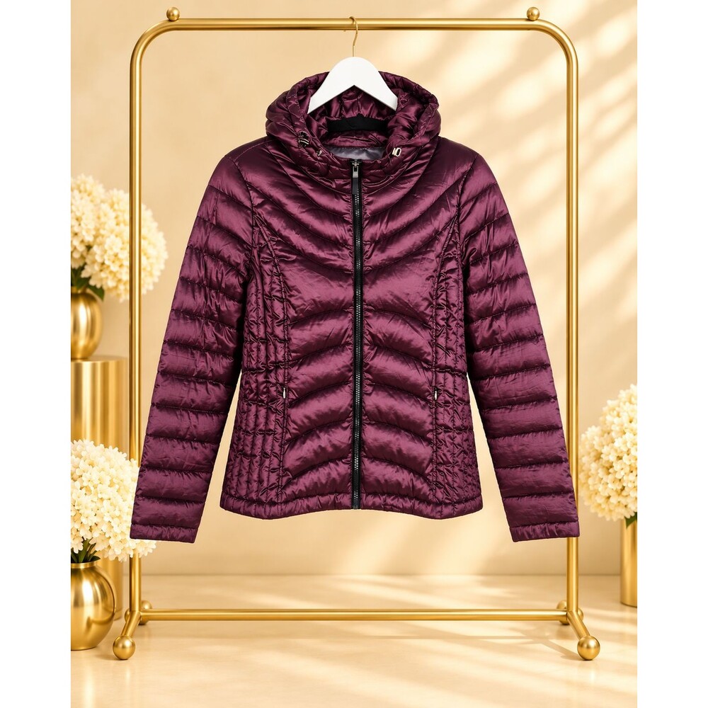 Andrew Marc Premium Down Packable Quilted Hooded Full Zip Puffer Jacket S Purple